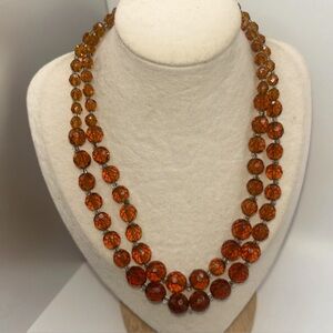 Vintage Marvella Double Strand Amber Colored Graduated Beads  Necklace Choker